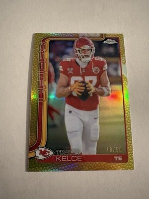 Travis Kelce 2025 Topps Chrome #150 Gold Leather Refractor #48/50! Chiefs.