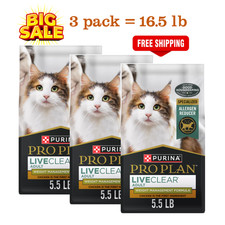 3 Pack, Purina Pro Plan LiveClear Allergen Reducing Adult Dry Cat Food- 5.5lb/bg