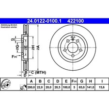 Bremsscheibe ATE 24.0122-0100.1 (2 Stk.) für VW Seat Passat B3/B4 Corrado Vento