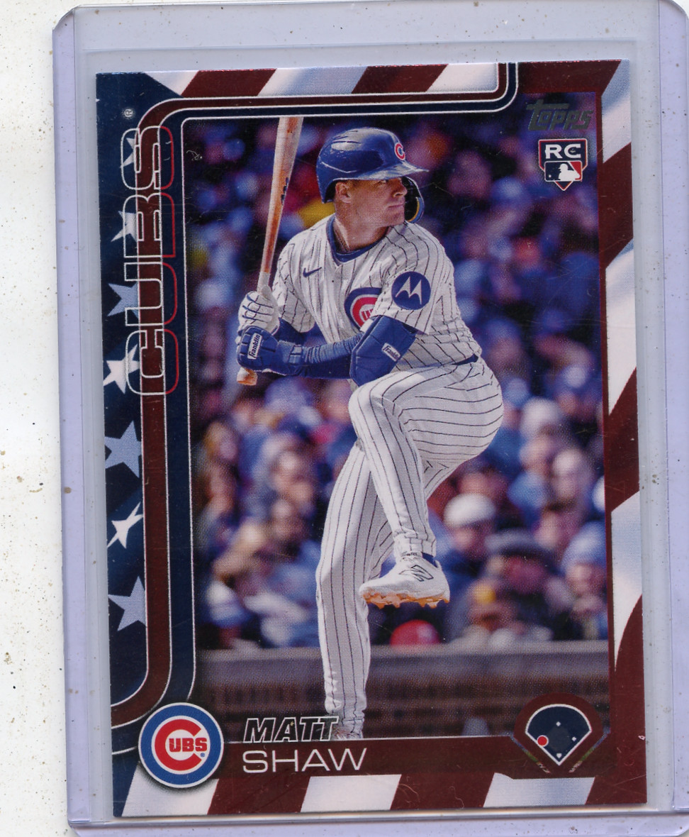 2025 TOPPS UPDATE #US200 MATT SHAW "INDEPENDENCE DAY" SSP ROOKIE RC #9/76, CUBS
