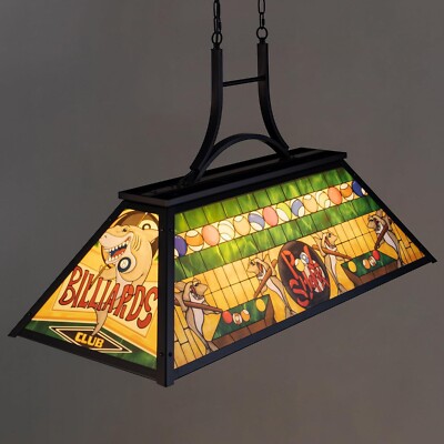 Vintage Pool Table Light, 3-Light Rustic Billiards Light Fixtures with Tiffan...