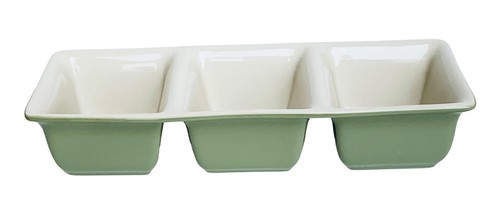 Longaberger BOTANICAL FIELDS Green Flowers 3 Part Relish Serving Dish 12.25” NEW - Picture 5 of 8