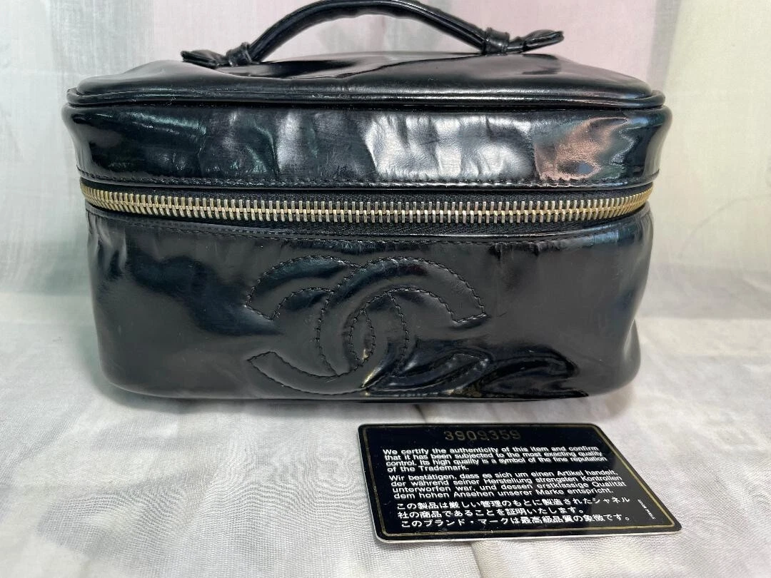 Borsa CHANEL Vanity Makeup Poach in pelle verniciata con manico superiore borsa vintage GIAPPONE 00150