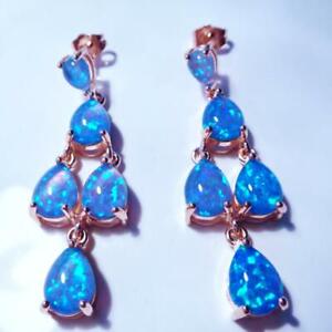 GORGEOUS  UNUSUAL BLUE  FIRE OPAL  ROSE GOLD CURVED EARRINGS RGE 2
