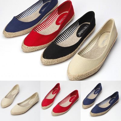 Women Loafers Espadrilles Pointed Toe Canvas Slip-On Flats Breathable Boat Shoes