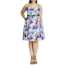NWT City Chic smoked back rainbow floral fit n flare dress Size M/18-$119