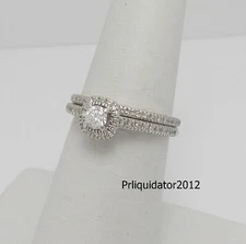 1/2CT Natural Diamond Halo Engagement Wedding Ring Bridal Set 14K White Gold