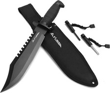 Flissa 15" Tactical Bowie Knife Fixed Blade Survival Hunting Knife Fire Starter