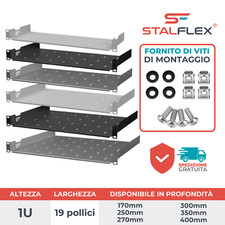 Ripiano RACK 19" Fisso 1U 170-400 mm Nero Grigio per Armadio RACK