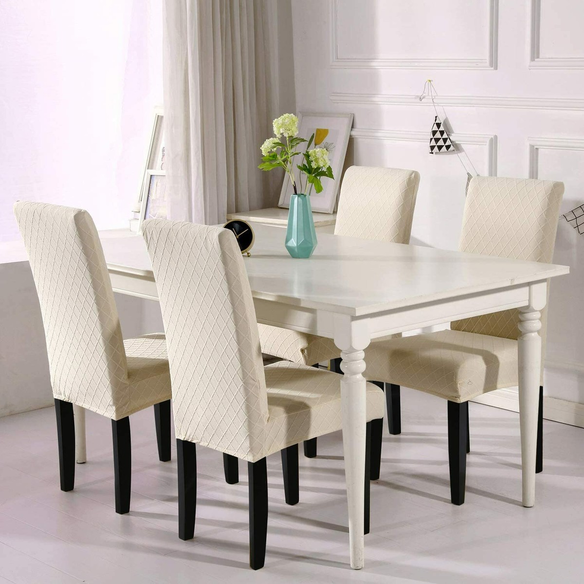 Seat Protector Dining Room Chair Short Dining Chair Covers Fuloon Fitted  Stretch Removable Dining Chair Protector Seat COVERS BEIGE CREAM