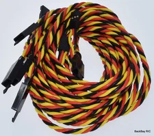 (5) 120CM Twisted 20awg Servo Extension Leads JR / Hitec w/ Built In Safety Clip