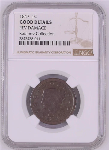 1847 1C  BRAIDED HAIR CENT NGC GOOD DETAILS REV DAMAGE