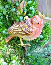 Cody Foster Glass Crowned Christmas Robin Ornament New