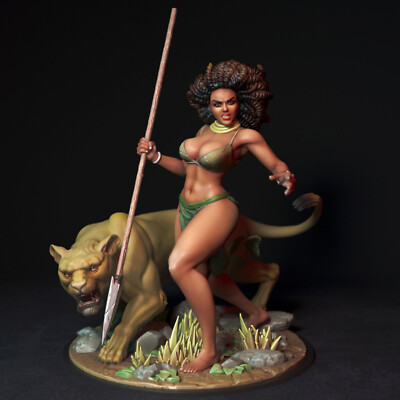Lioness, Kriegerin mit Löwe, sexy Pin Up, Figur, 3D Druck, Torrida, UNBEMALT