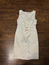 Liz Claiborne sleeveless white dress with gold bamboo buckle size 8