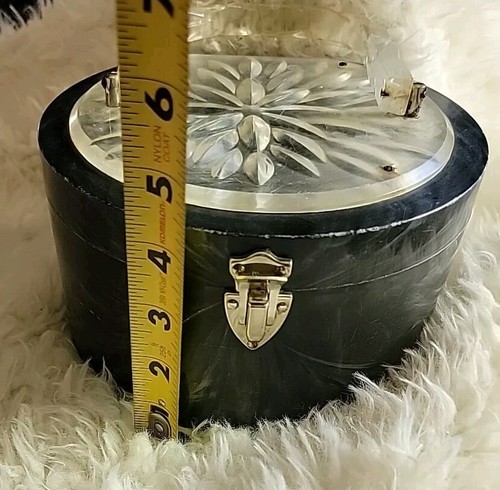 Vintage 1950s Marbled And Clear Lucite Box Purse With Floral Etching Boho Round - Picture 11 of 11