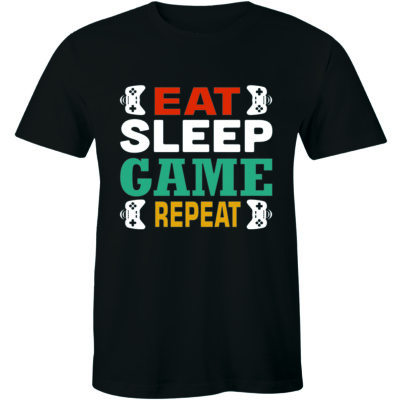 Eat Sleep Game Repeat Gamer Shirt Funny Nerd Geek TV Shows Men T-shirt Gift Tee