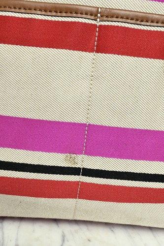 Kate Spade Oak Island Striped Tote Leather & Canvas BAG Shopping Purse - Picture 4 of 9