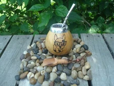 Argentina Mate Gourd- Hand Made - Puppy Logo - Straw + Spoon BONUS- Yerba Mate