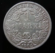 1904-A German Empire 1 Mark/Deutcshmark 90% Silver Coin. Mark minted in Berlin