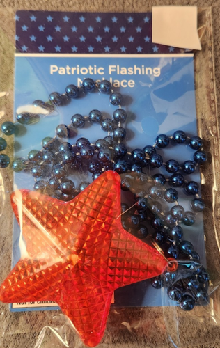 Patriotic Flashing Beaded Necklace 29" Red Blue Fourth of July USA America Star