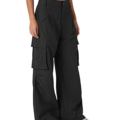 Halara Navy Multi Pocket Lightweight Wide Leg Nylon Cargo Pants