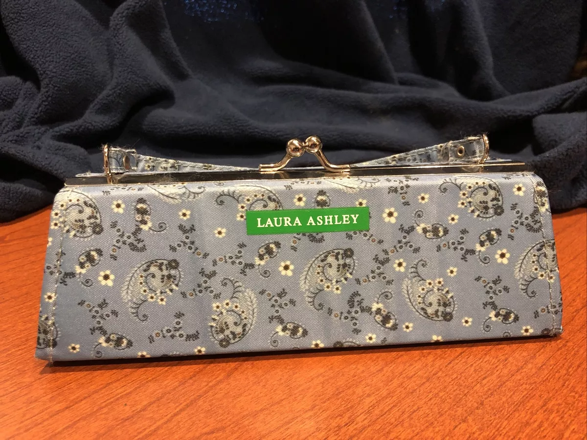 Laura Ashley Hard Case Pencil Pouch Small Purse Handbag Blue Floral Print