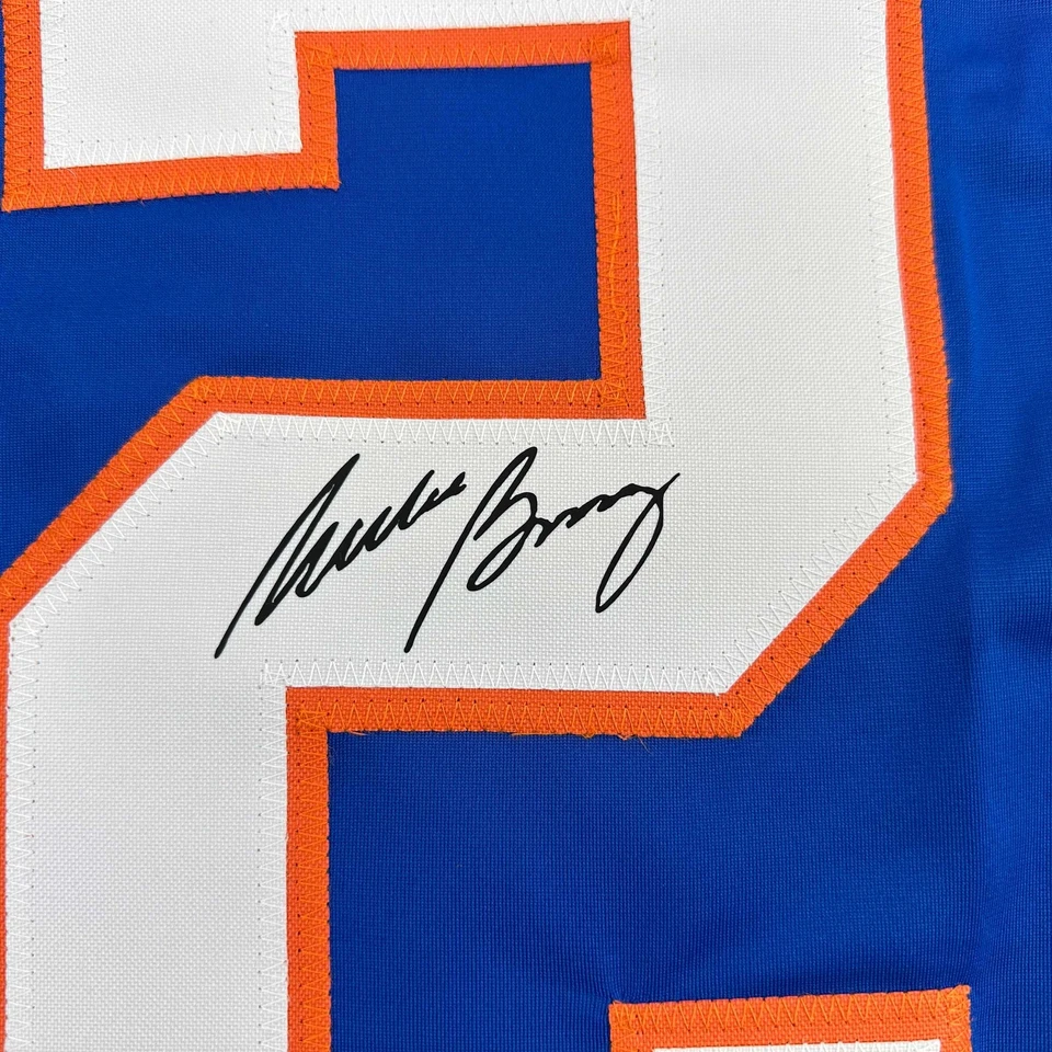 Camiseta deportiva facsímil autografiada Mike Bossy Nueva York azul reimpresión talla XL para hombre Foto 2 de 4