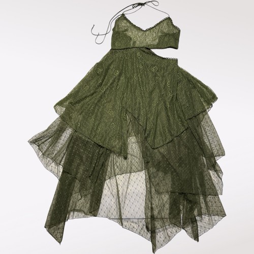 Current Mood Dress Women Size XL Green Lace Tiered Cut Out Hip Fairy Whimsigoth - Picture 4 of 12