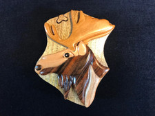 Hand crafted 3D Intarsia Wood Art MOOSE Puzzle Wooden Box Wild Animal