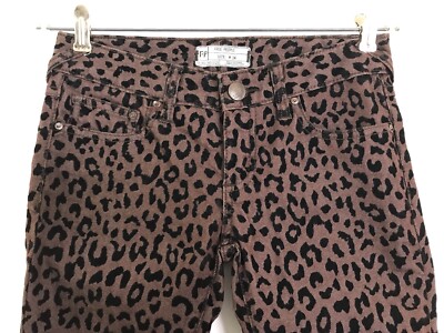FREE PEOPLE Flocked Leopard Skinny Ankle Jeans 24 Brown