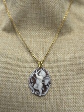 Collana Con Cammeo Sardonico , Cameo Con Angelo , Catenina In Argento Dorato