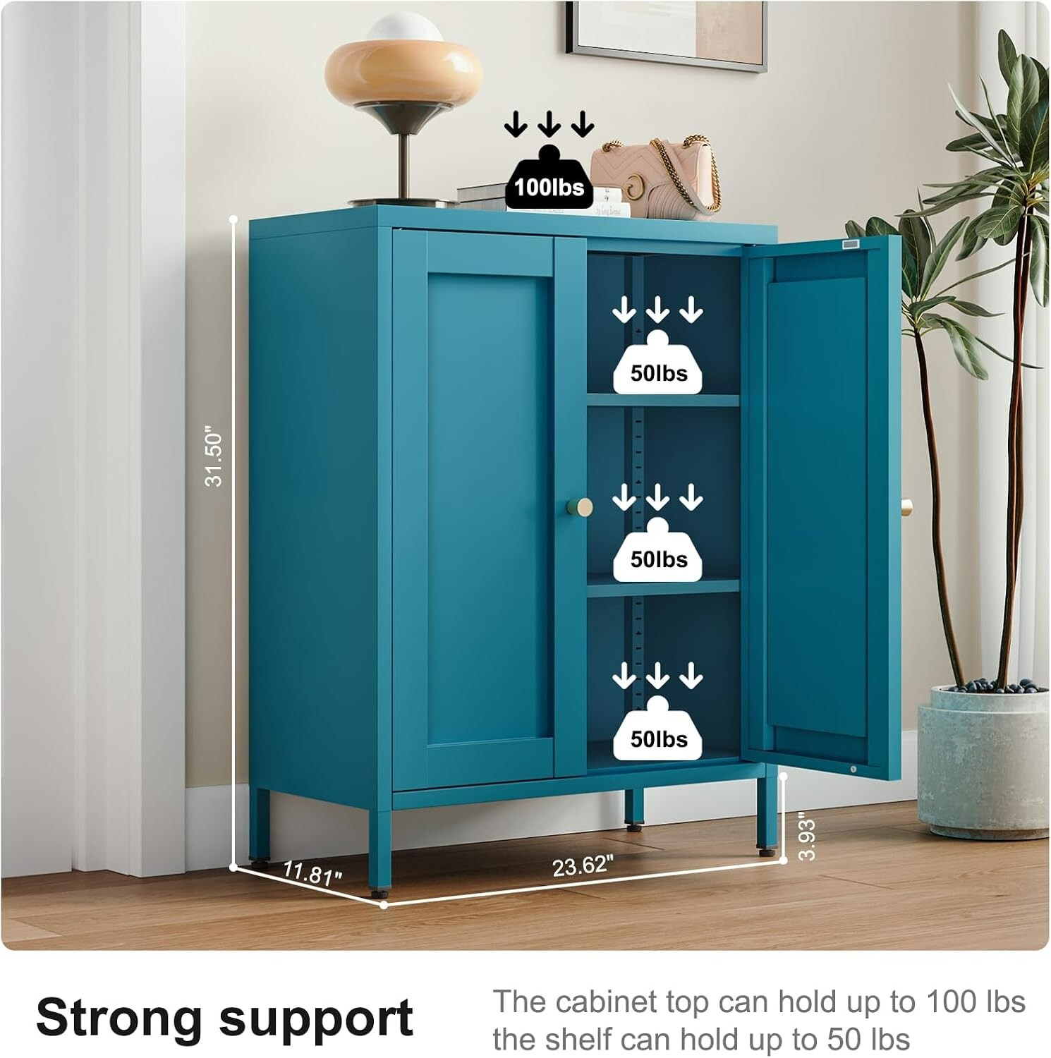 31.5" Metal Bathroom Storage Cabinet,Bathroom Floor Storage Cabinet with 2 Doors