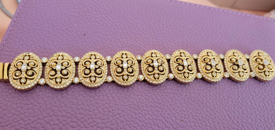 Brazalete Nadri chapado en oro vintage intrincado diseño eduardiano circonita enorme beaty Foto 2 de 4