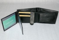 Leder GeldböRse Geld Beutel Portemonnaie Herren Damen 15 FäCher Querformat Black