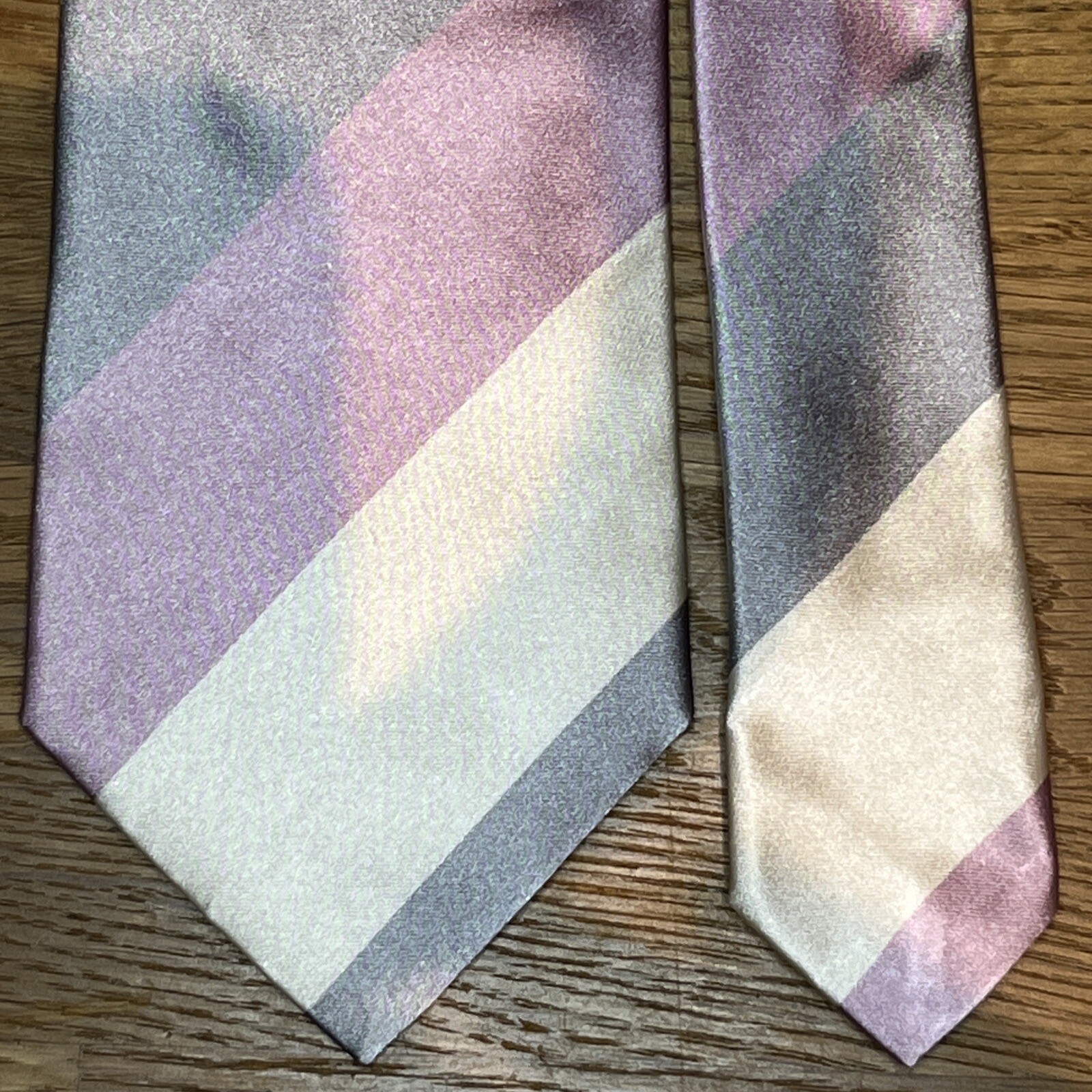 RICHARD JAMES MENS SILK TIE MENS WHITE,PINK & GREY STRIPE MADE UK Y7 £135