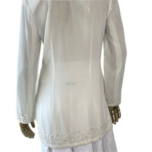 VINTAGE DIANE FREIS HAND BEADED-PEARL & BEAD EMBELLISHED TRIM JACKET-SHEER, S - Picture 11 of 12