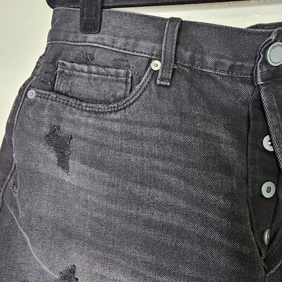 Blank NYC 31 Black Cut Off Distressed Button Fly Denim Shorts Grunge High Rise - Image 3 of 4