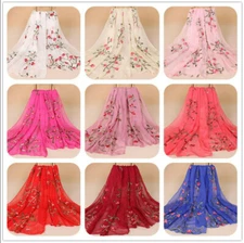 Women Floral Embroidered Scarf Muslim Hijab Wraps Headband Shawl Scarves Muffler