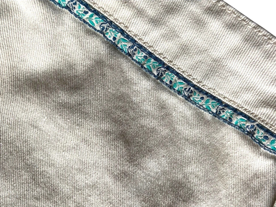 Vintage Y2K Womens Flare Capri Pants Size 14 Khaki Ribbon Trim 2000 Western Boho - Image 2 of 4