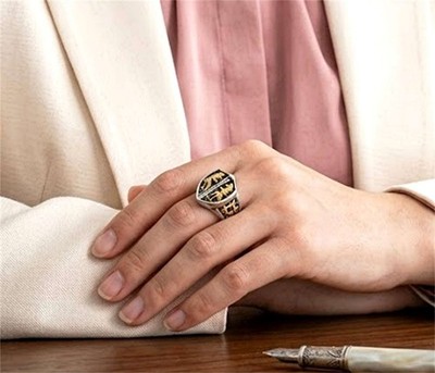Signet Ring • Double Lion Shield • Letter B Side Design • Size
