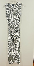 Talbots Maxi Dress Stretch Belted Sleeveless Abstract Army Green Size S