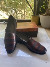Lorenzo Banfi 741-B Striped Leather Loafers Brown Men's Size 12