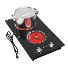 2 Burner Electric Cooktop - 12 Inch Electric Stove Top with Plug, 2100W Count...