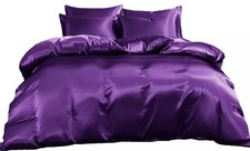 Elegant Purple, Gray, White 7-Piece Bed-in-a-Bag Set Queen King Satin Duvet
