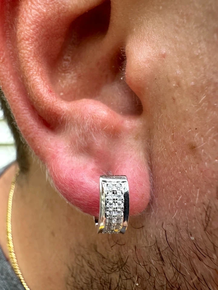 2TCW Moissanite Hoop  Huggie Hoop Earrings 12mm Mens Women Solid 14k White Gold - Image 4 of 4