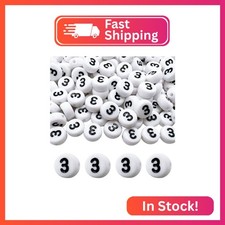 MIIIM 200 Pcs Serif Number 3 Beads for Bracelets, 4x7mm Round Number Beads 3 for