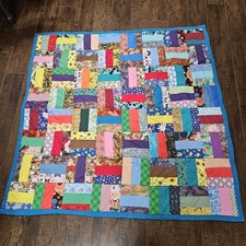 Lap Quilt Multi-color Scrappy design 45x45 Handcrafted Grannycore Wall Hanging