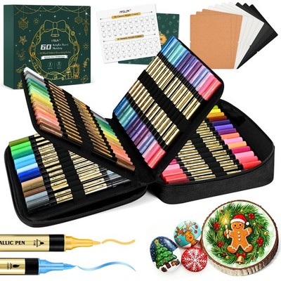 30 Metallic & 30 Regular Dual Tip Acrylic Paint Markers for DIY Crafts, Rock Pai