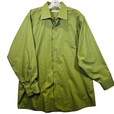 Geoffrey Beene Mens Olive Green Dress Shirt Large 16.5 32/33 Wrinkle Free Cotton